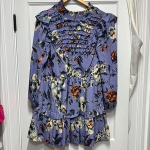 Anthropologie Floral Ruffle Dress in Purple and floral
